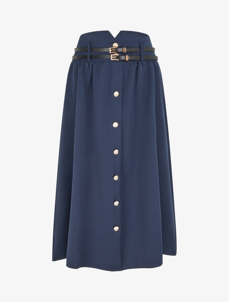 Jupe midi à double ceinture - Marine - 1