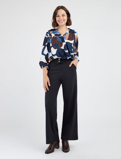 Broek met knoopsluiting aan de zijkant. - Nachtblauw