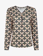 Blouse imprimé fantaisie à col zippée - Vert sapin - 1
