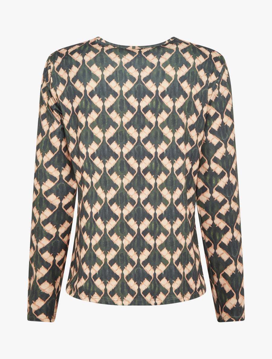 Blouse imprimé fantaisie à col zippée - Vert sapin - 2