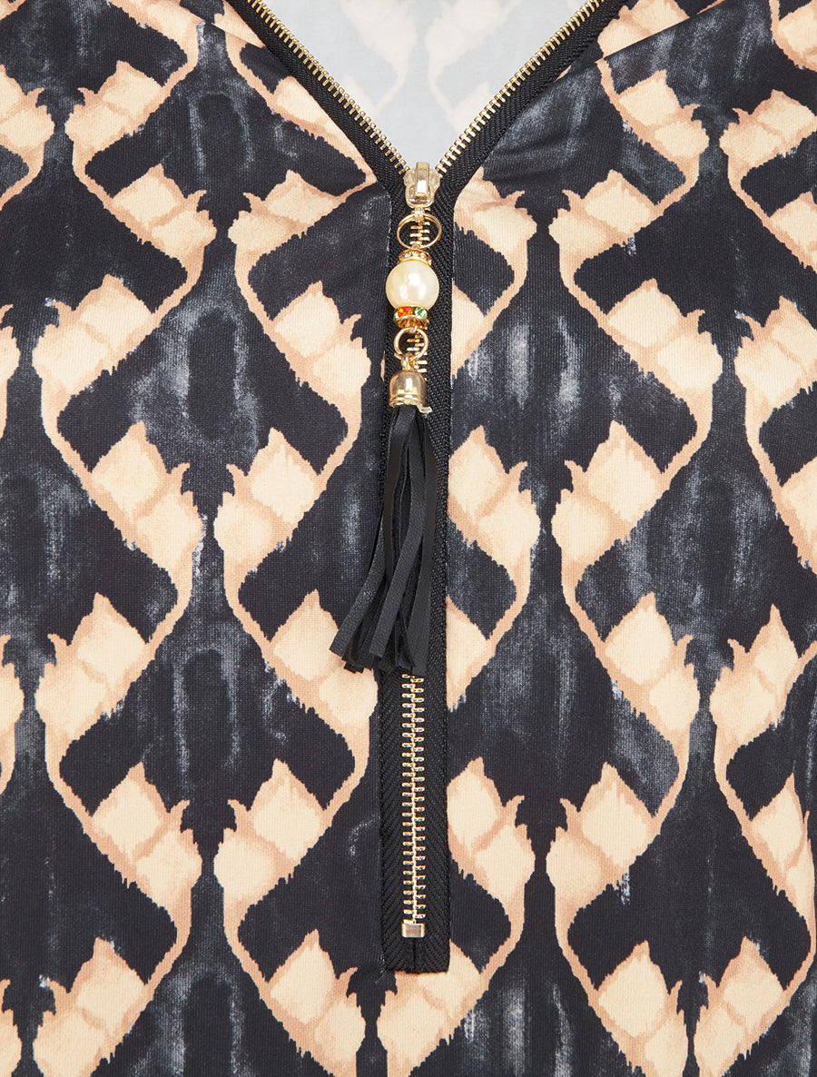 Blouse imprimé fantaisie à col zippée - Noir - 3