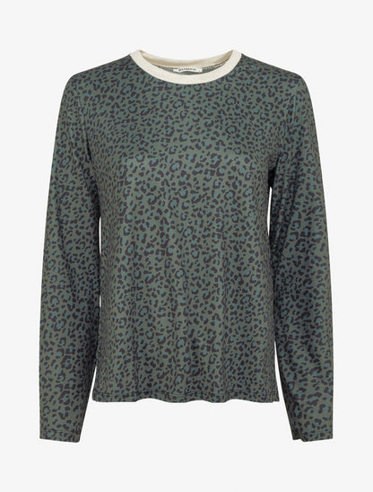 Top imprimé léopard à col rond irisé - Kaki - 1