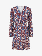 Robe élastiquée à imprimé éthnique - Bordeaux - 1