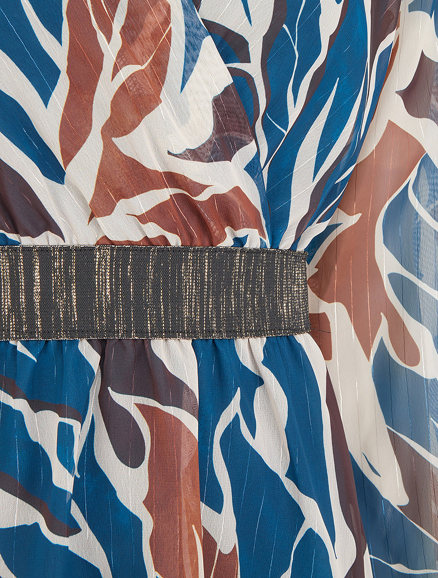 Robe cintrée en voile imprimé abstrait - Bleu lagon - 3