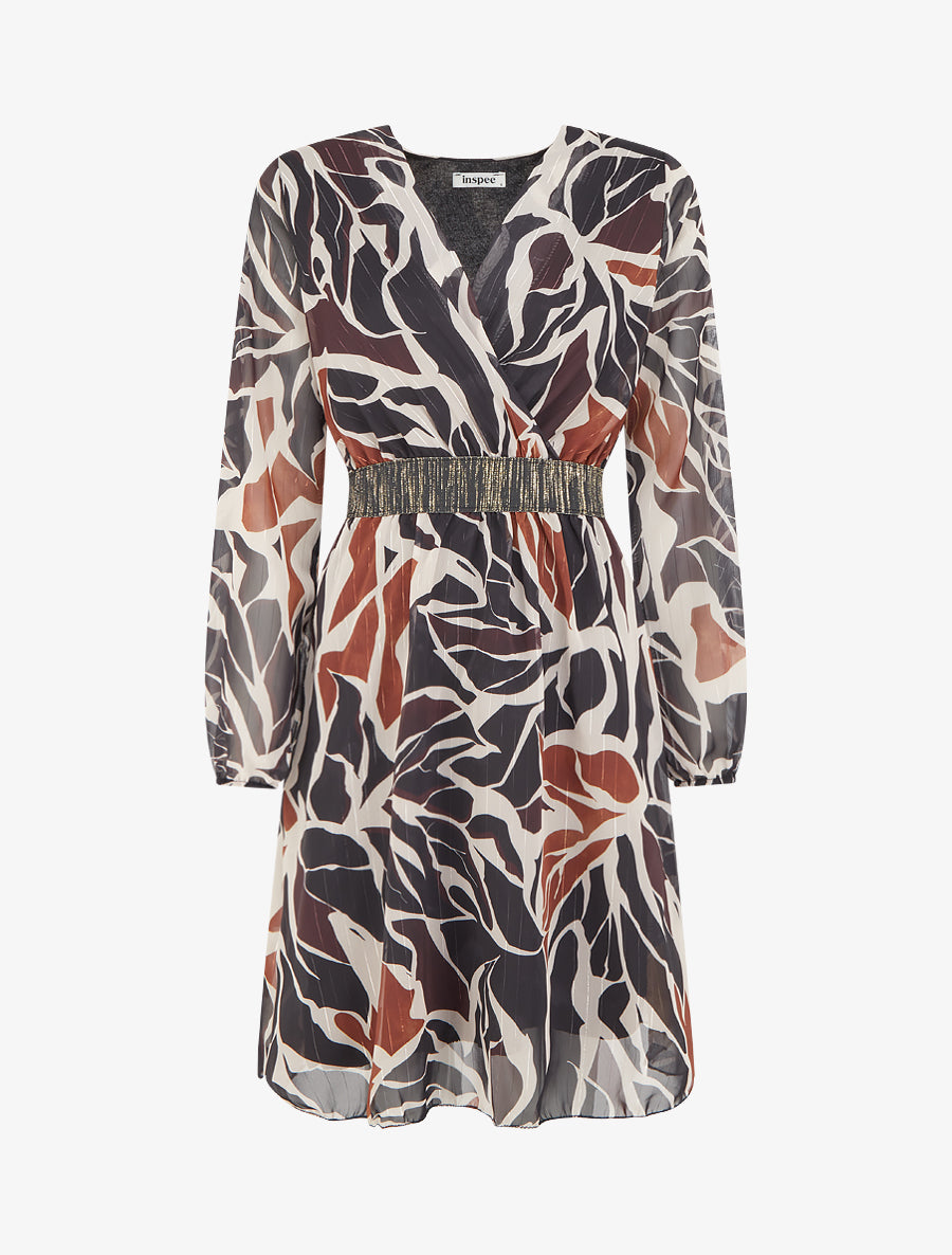 Robe cintrée en voile imprimé abstrait - Noir - 1