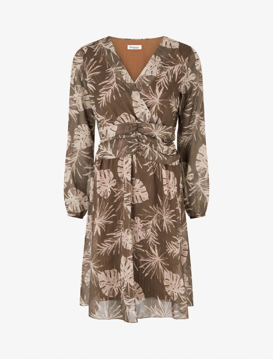 Robe imprimé feuillage à rayures irisées - Marron - 1