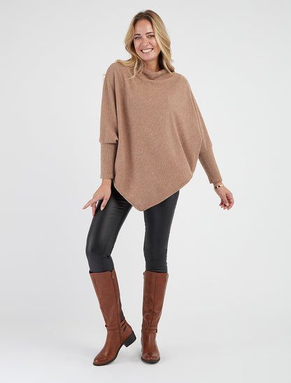 Effen dunne poncho met lange mouwen - Mol