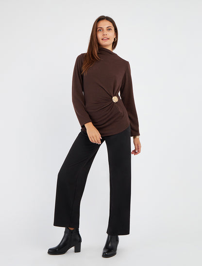 Pull fin à empiècement broche - Marron - 8