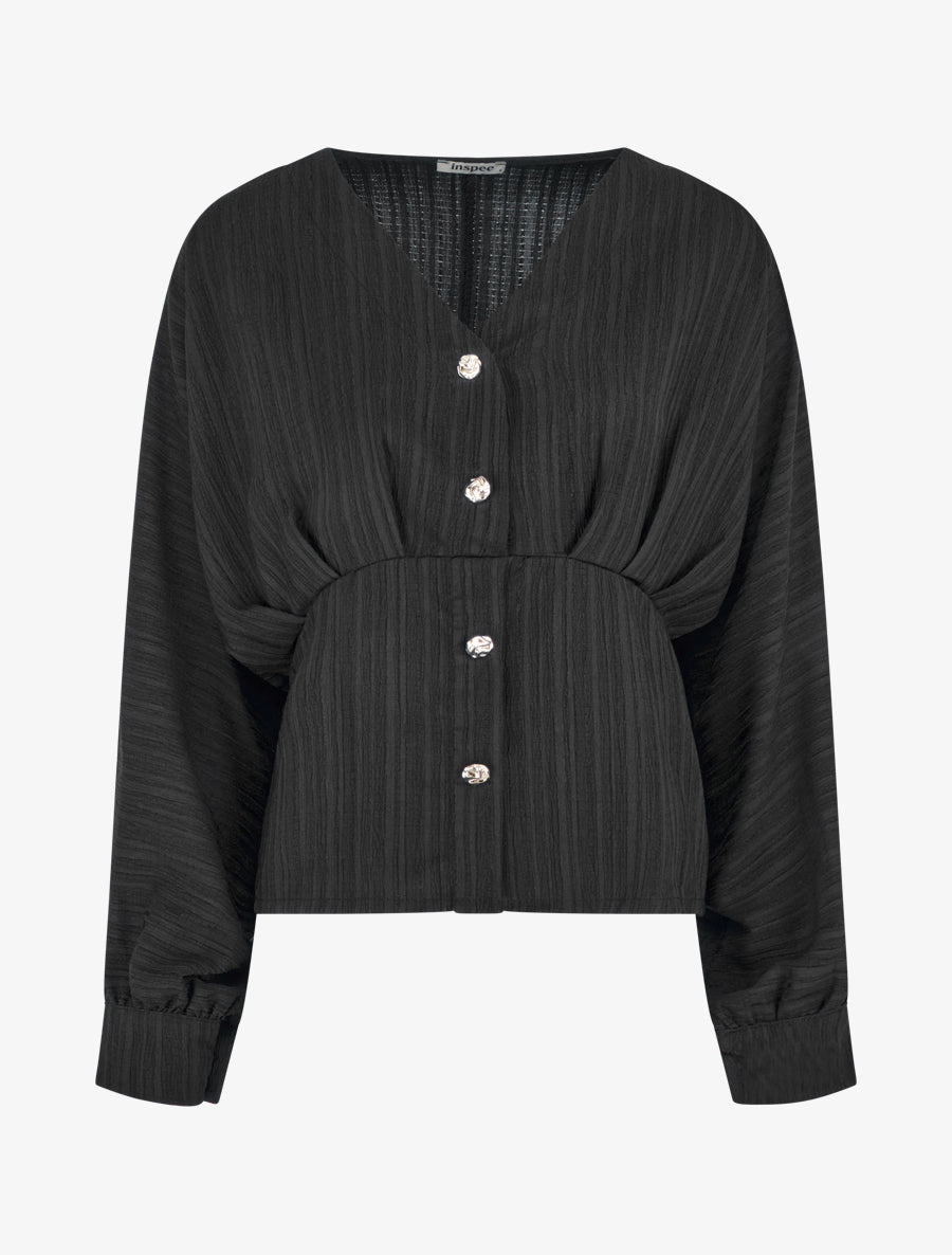 Blouse fluide à boutons décoratifs - Noir - 1