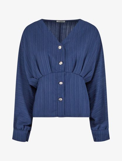 Blouse fluide à boutons décoratifs - Marine - 1
