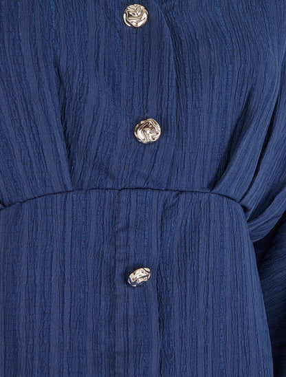 Blouse fluide à boutons décoratifs - Marine - 3