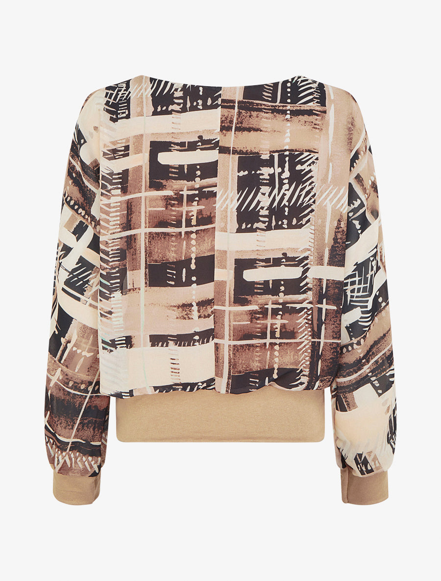 Blouse en voile imprimé abstrait - Beige - 2
