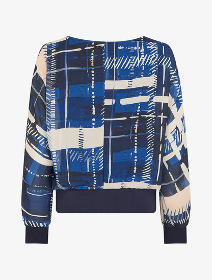 Blouse en voile imprimé abstrait - Marine - 2