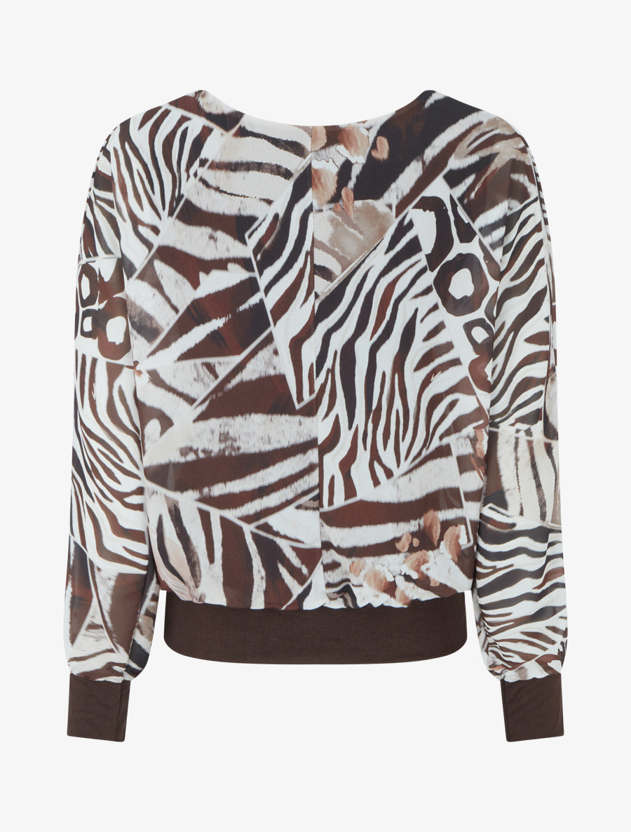 Blouse en voile imprimé animal - Marron - 2