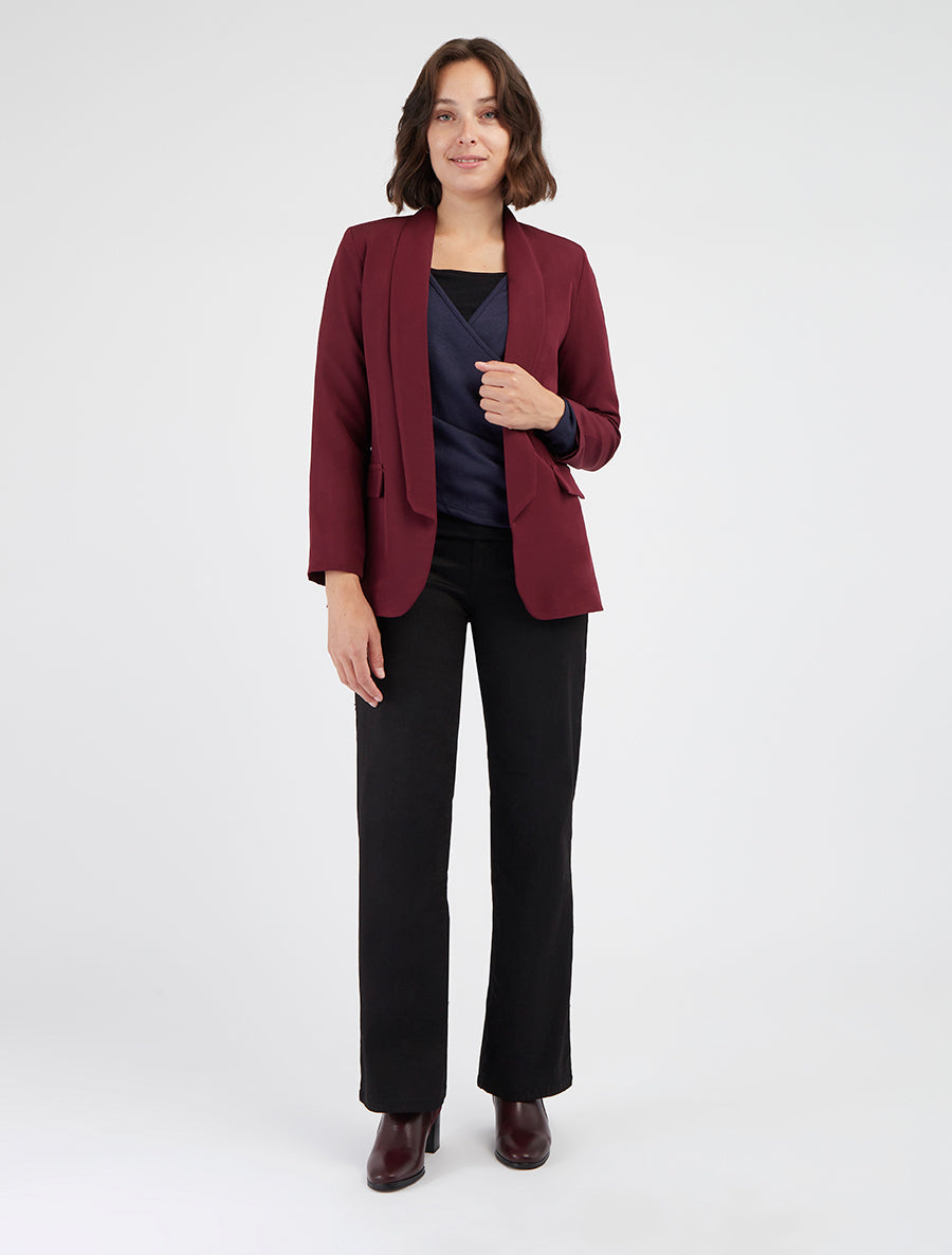 Effen blazer met decoratieve zakken - Wijnrood