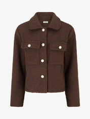 Manteau court effet laine bouclée - Chocolat - 1