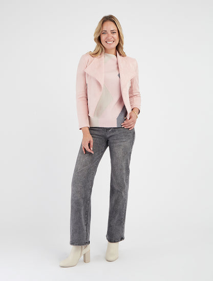 Suède jasje met decoratieve ritszakken - Roos