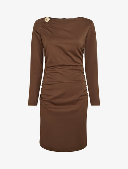 Robe droite à col bateau bijou - Marron - 1