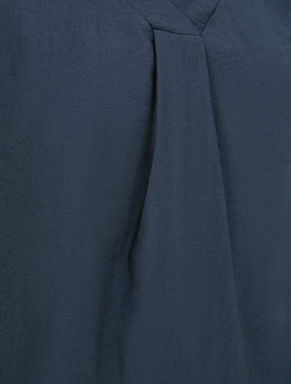 Blouse droite unie à col V - Marine - 3