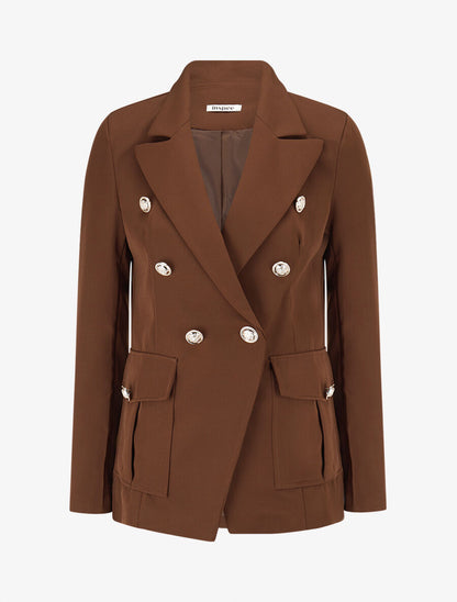 Veste boutonnée à grandes poches - Marron - 1