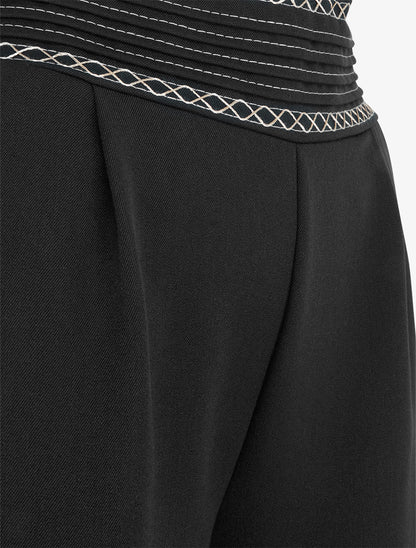 Pantalon ample uni à détail brodé - Noir - 3