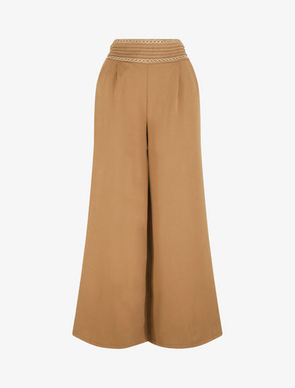 Pantalon ample uni à détail brodé - Camel - 1