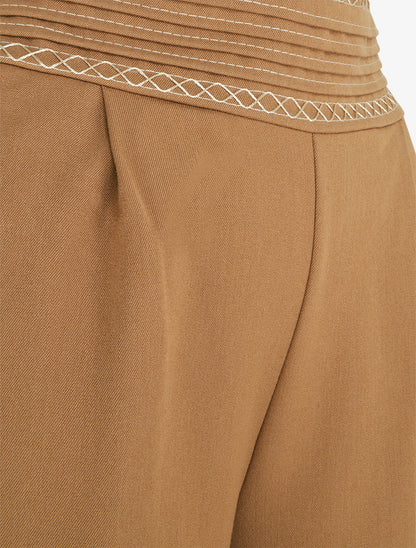 Pantalon ample uni à détail brodé - Camel - 3