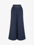 Pantalon ample uni à détail brodé - Marine - 1