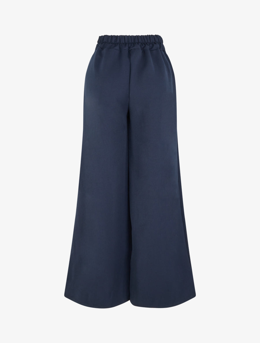 Pantalon ample uni à détail brodé - Marine - 2