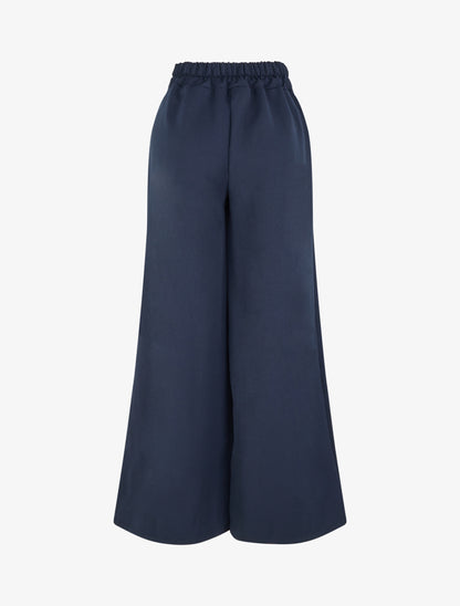 Pantalon ample uni à détail brodé - Marine - 2