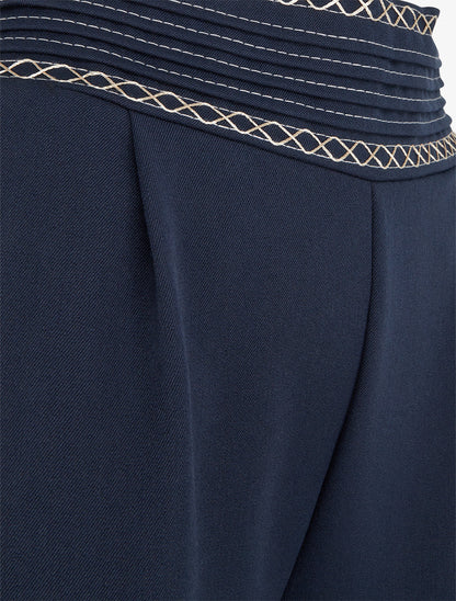 Pantalon ample uni à détail brodé - Marine - 3