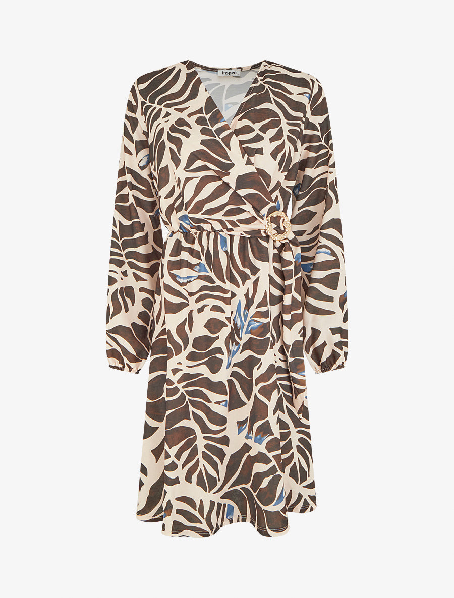 Robe élastiquée à imprimé fantaisie - Marron - 1