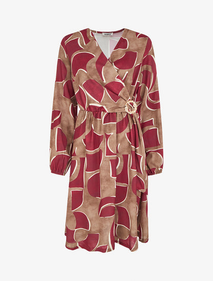 Robe élastiquée imprimé abstrait - Bordeaux - 1