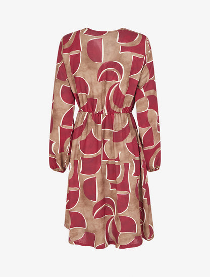 Robe élastiquée imprimé abstrait - Bordeaux - 2