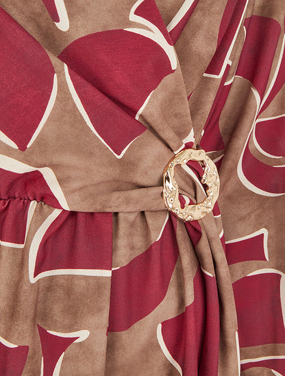 Robe élastiquée imprimé abstrait - Bordeaux - 3