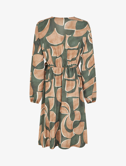 Robe élastiquée imprimé abstrait - Kaki - 2