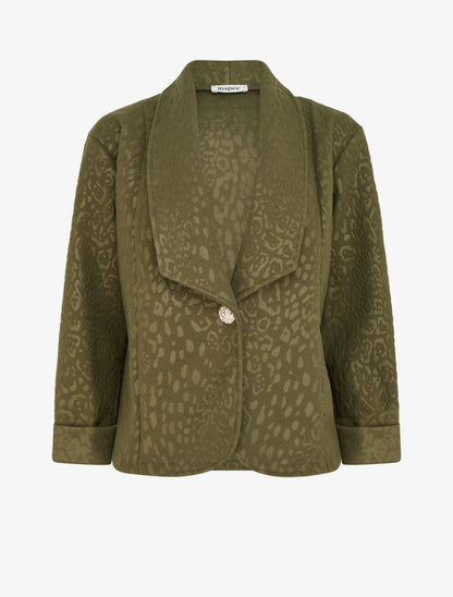 Veste boutonnée à motif léopard - Kaki - 1