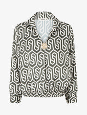 Blouse satinée imprimé rétro - Kaki - 1
