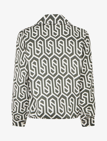 Blouse satinée imprimé rétro - Kaki - 2