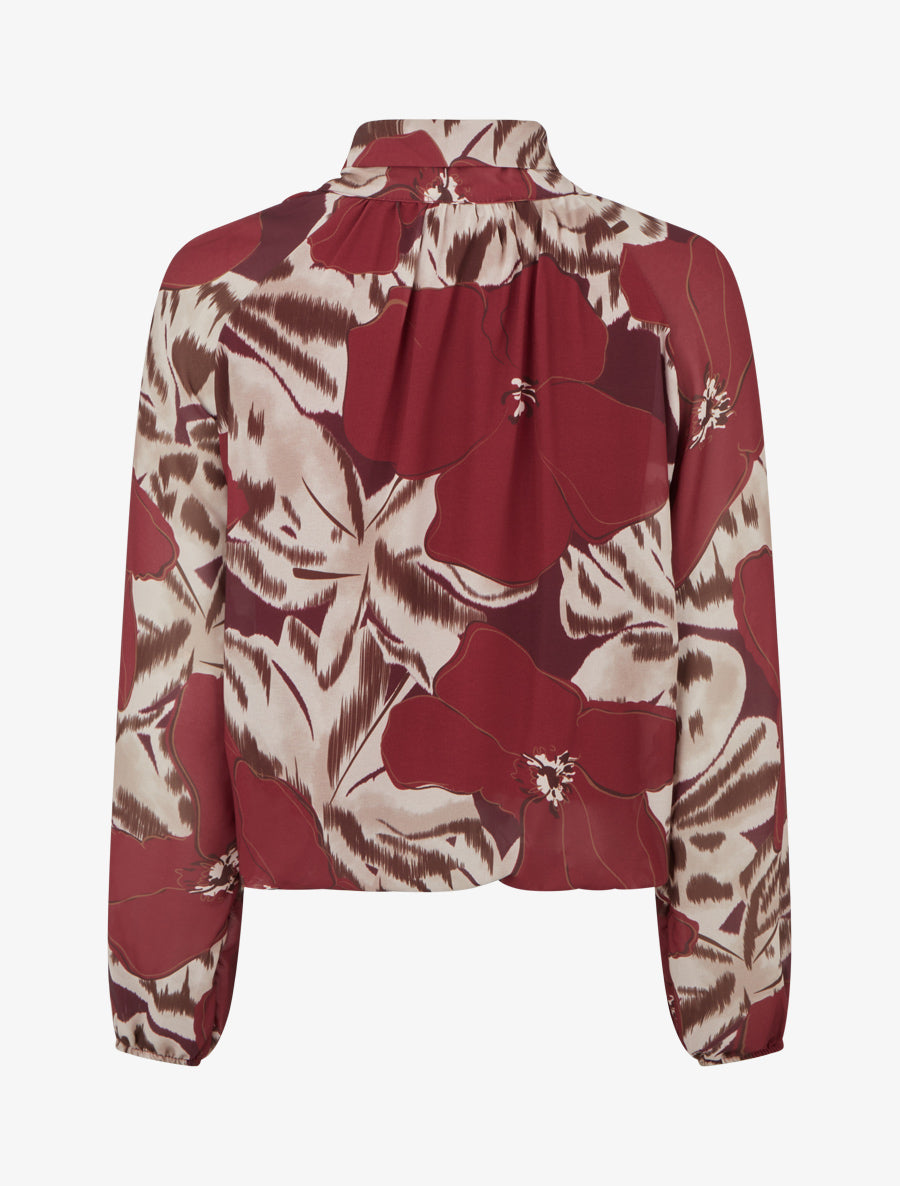 Blouse en voile imprimé floral à nouer - Lie de vin - 2