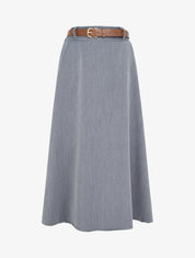 Jupe mi-longue unie ceinturée - Gris - 1