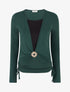Pull à bords froncés et boucle décorative - Vert foncé - 1