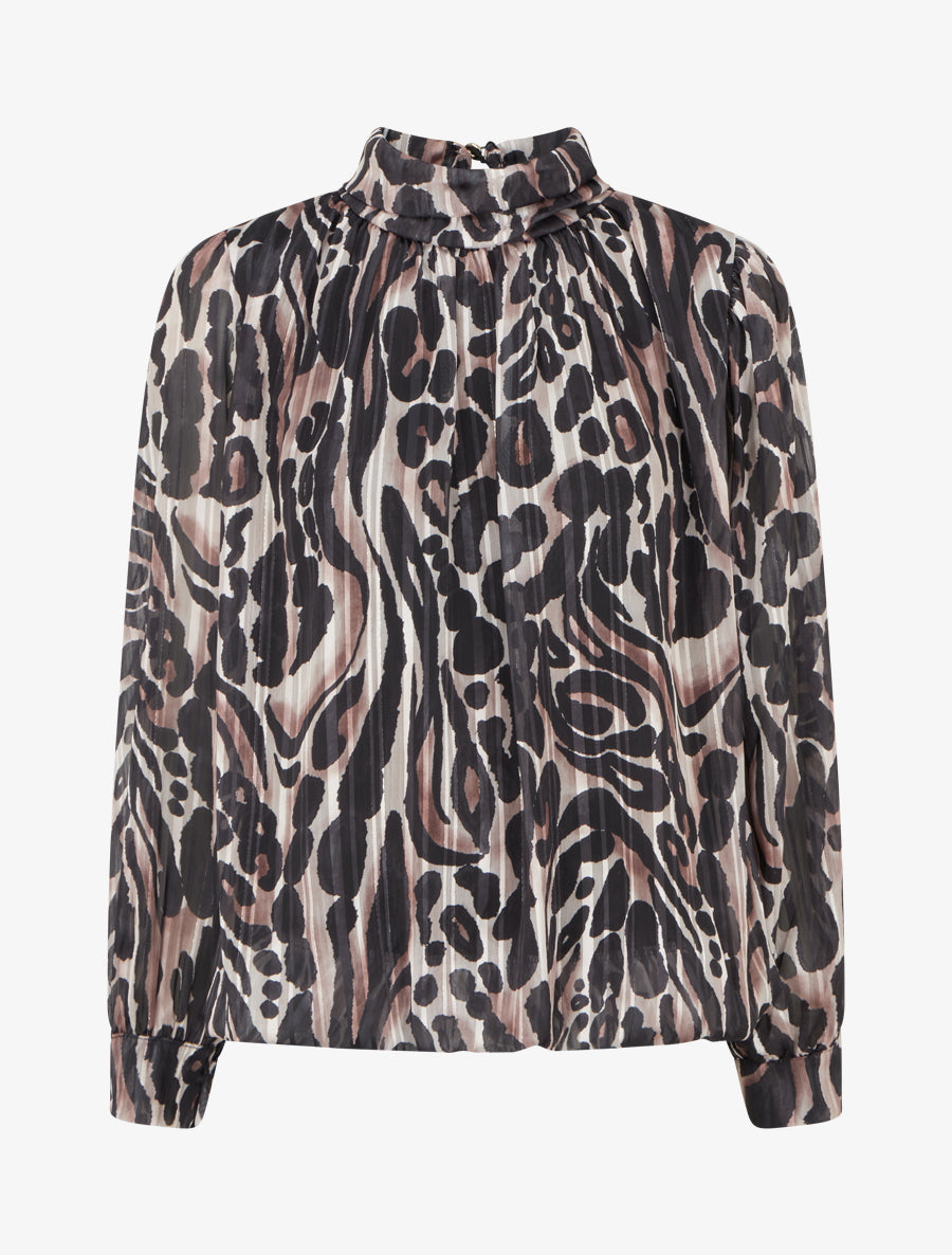 Blouse en voile imprimé léopard - Noir - 1