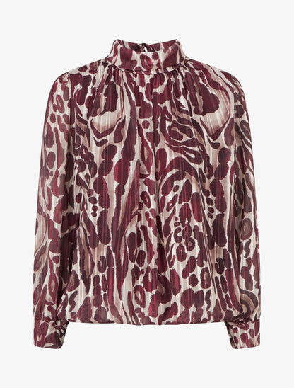 Blouse en voile imprimé léopard - Prune - 1