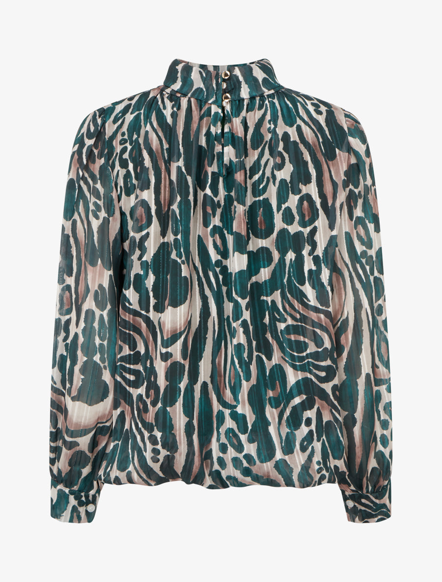 Blouse en voile imprimé léopard - Vert sapin - 2