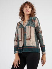 Vloeiende blouse met grafische print - Dennengroen