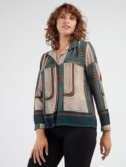 Vloeiende blouse met grafische print - Dennengroen