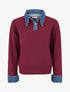 Pull uni à empiècement denim - Lie de vin - 1