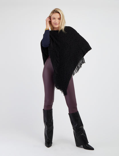 Poncho asymétrique uni à franges - Noir - 8