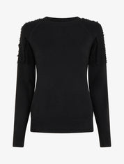 Pull uni à détail effiloché - Noir - 1